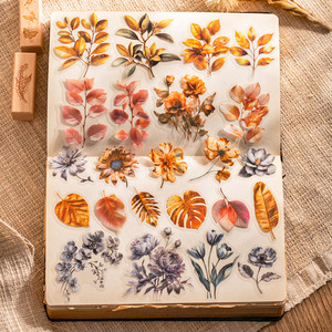 15 tờ/gói Bộ nhãn dán PET trang trí sổ tay họa tiết hoa và lá cổ điển, họa tiết bóng hoa nghệ thuật - Product Image 3