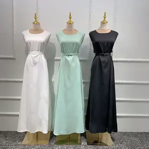 Colete longo sem manga feminino, longo kimono abaya roupa interna feminina islâmica camisola