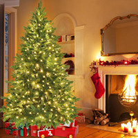 Décor de nouvel an 2024 décoration d'arbre de noël PVC PE mixte arbre de noël artificiel en métal pré-éclairé avec lumière led blanc chaud