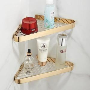 Étagère d'angle murale triangulaire dorée en cuivre standard pour salle de bain, support de rangement pour douche, capacité de charge 5 kg - Product Image 1