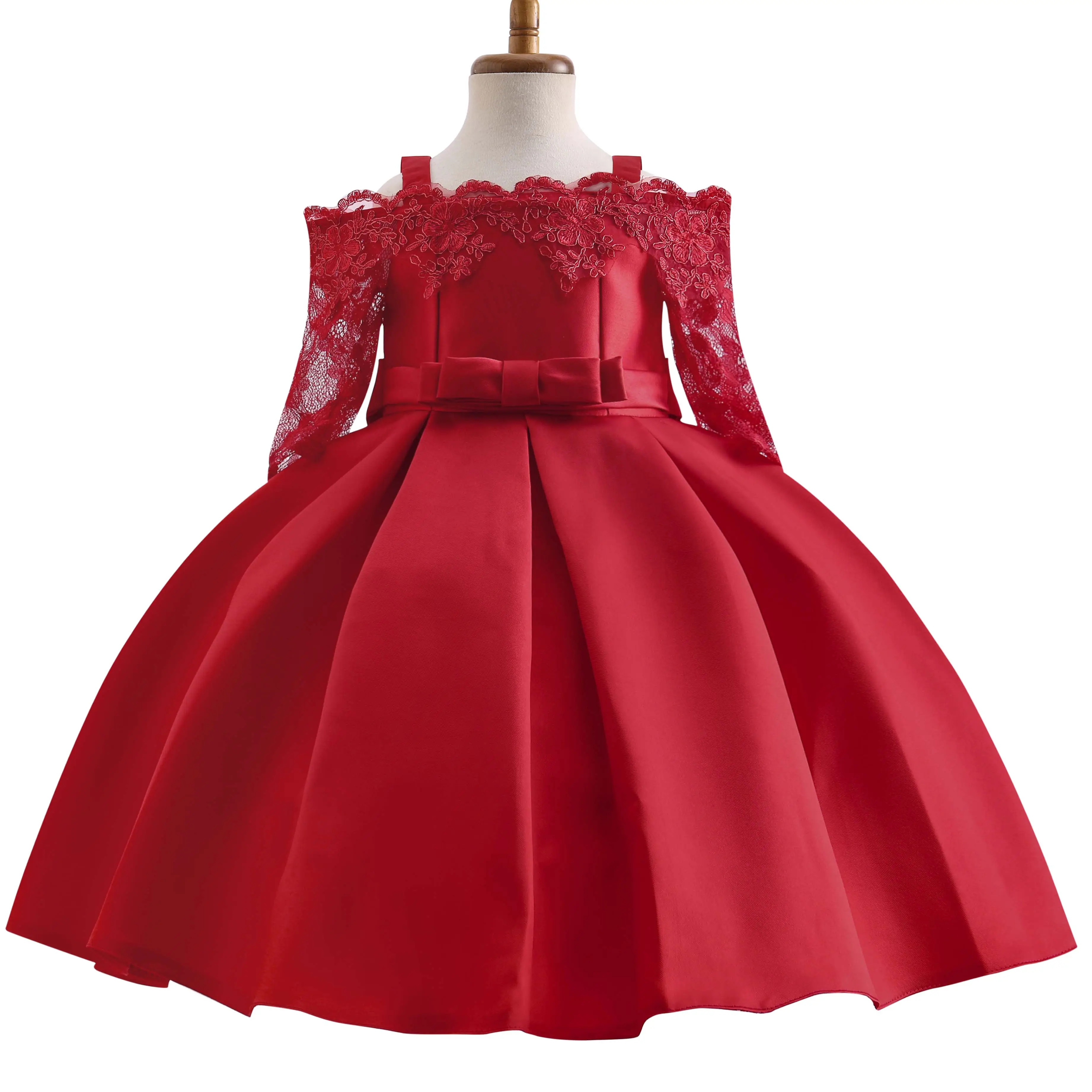 Hot Sale Baby Dresses Girl Princess Dress Kids Off Shoulder Lace Half Sleeve Ball Gown Flower Girls Dress Patterns