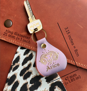 Porte-clés en cuir du zodiaque, signes du zodiaque, anneau en métal, cuir véritable, porte-clés astrologique - Product Image 4