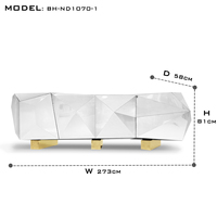 Meuble de salle à manger contemporain en métal, buffet de cuisine Diamond avec finition en feuille d'or et dégradé brun translucide
