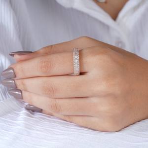 Elegante Anillo de Diamantes de Doble Hilera en Oro Rosa para Mujer, Regalo de Boda, Compromiso, Aniversario, Joyería Fina de Lujo - Product Image 6