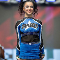 Uniforme de Animadoras de Manga Larga de Dos Piezas con Bloques de Color y Pedrería para Niñas, Traje de Animadoras de Spandex con Pedrería