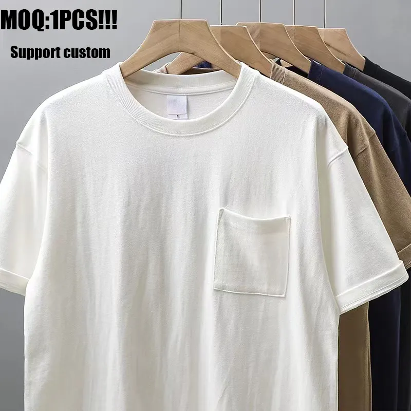 कम Moq के लिए 100% नरम कपास कस्टम जेब टी शर्ट पुरुषों उच्च गुणवत्ता फैशन आकस्मिक जेब वृहदाकार के साथ टीज़ टी शर्ट