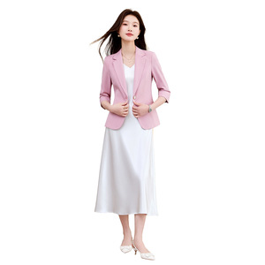 Women's Black Blazer Solid Color 3/4 Sleeve Professional Office Wear - Product Image 5