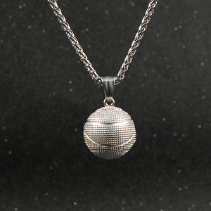 Collier avec pendentif de basket-ball en acier inoxydable pour hommes, bijoux de sport, chaîne au design de boule géométrique incluse, Sp1005 - Product Image 3