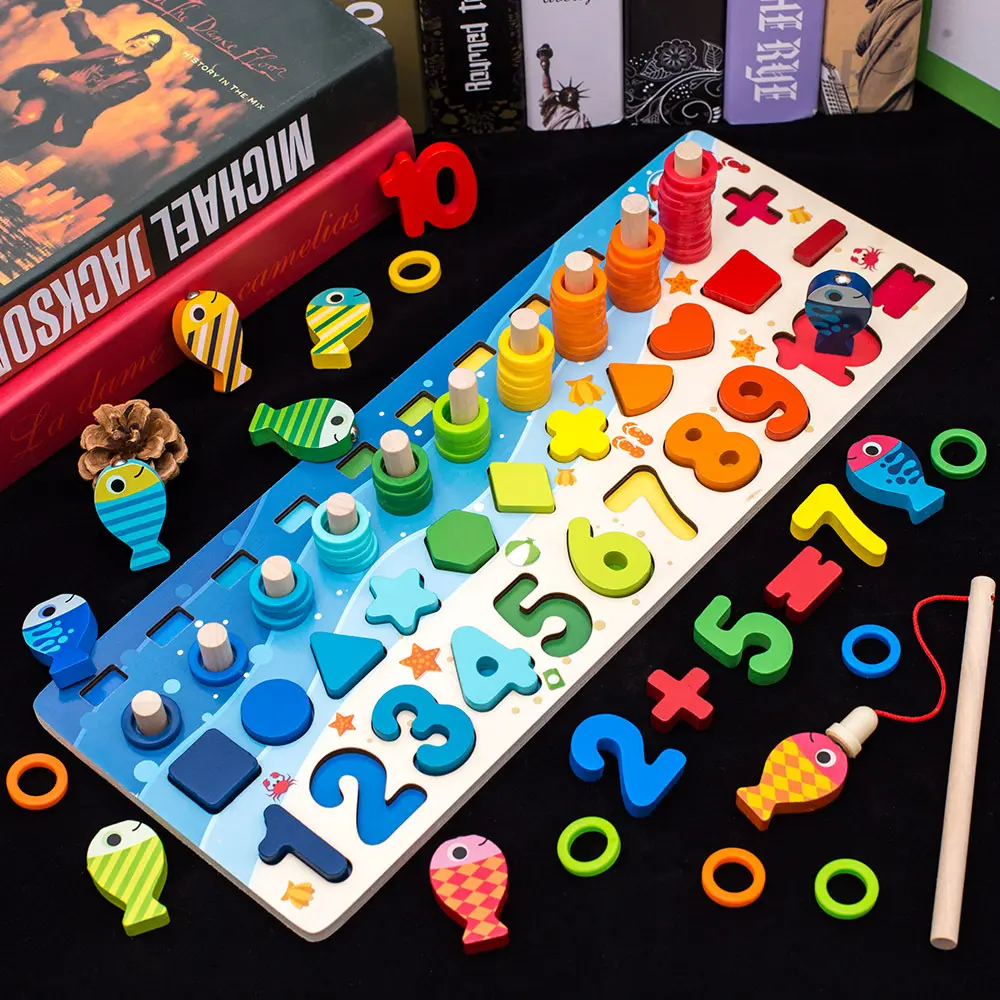 Puzzle in legno Montessori per bambini Puzzle a forma di numero di alfabeto ABC giocattoli per l'apprendimento gioco di pesca giocattoli per bambini miglior regalo
