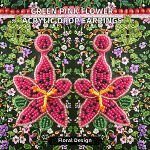 Pendientes Colgantes de Moda con Diseño de Flor de Pentagrama Verde y Rosa, en Acrílico y Aleación de Zinc, Accesorio de Moda al por Mayor WHE - Product Image 2