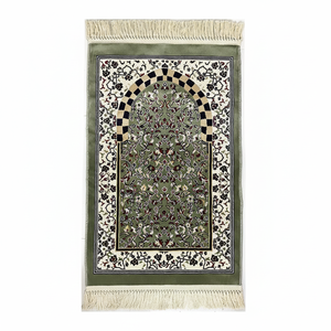 Traditional Islamic Silk Prayer Mat With Elegant Floral Motifs Decorative Borders And Fine <b>Stitching</b> - Product Image 1