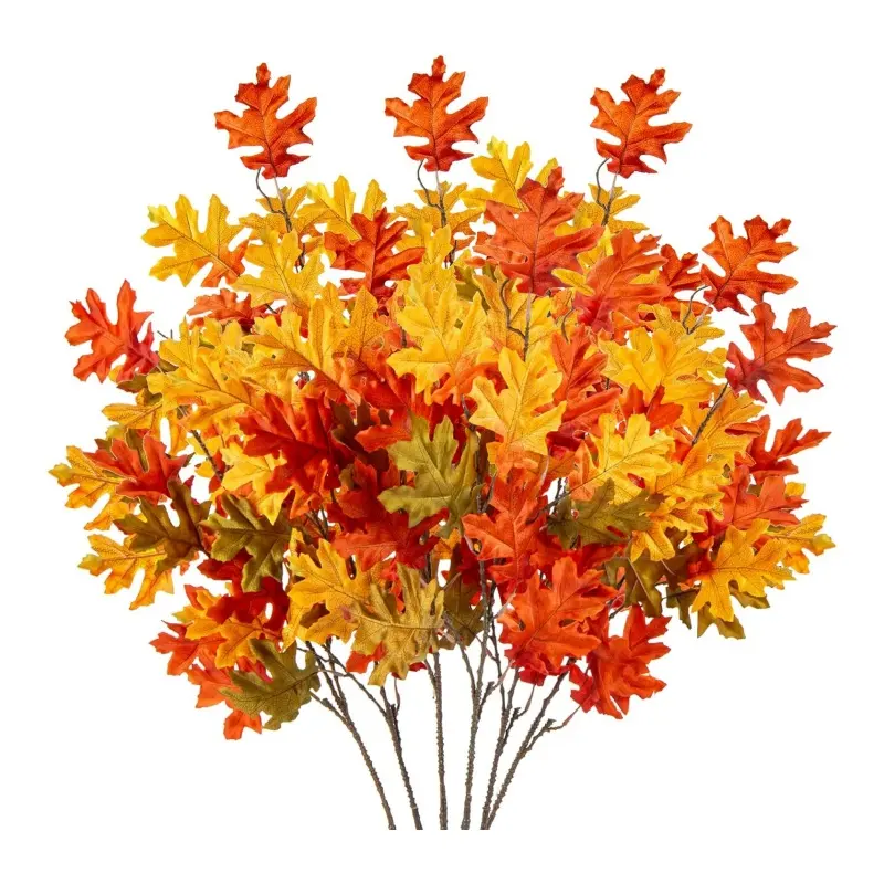 Tallos de hojas de otoño artificiales GM, ramas de follaje de otoño, aerosol de hojas de roble de otoño para el hogar, cocina, granja, mesa de Acción de Gracias