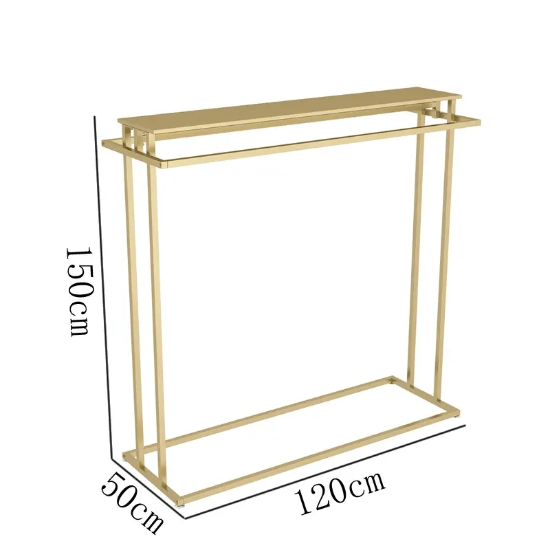 Vloerstaande Kleding Winkel Dubbelzijdig Kinderkleding Display Stand, Side Opknoping Partitie Gouden Kleding Rack