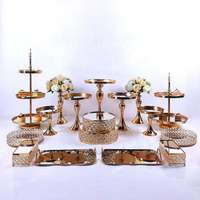 Décorations de table de dessert LUYI, ensemble complet brillant doré, support à gâteau en métal doré à 3 étages, ensemble de plats pour centre de table de mariage