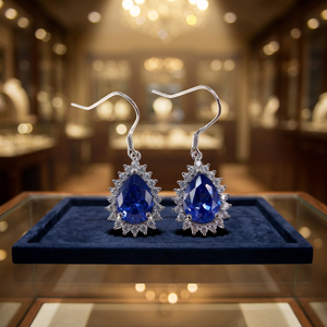 Juego de Joyería para Regalo de Boda o Compromiso, Plata de Ley 925 con Baño de Rodio, Micro Pavé de Circonitas Cúbicas, Aretes con Tanzanita - Product Image 3