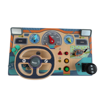 Simulateur de conduite en bois avec volant, levier de vitesses et tableau de bord multifonctionnel avec effets lumineux et sonores