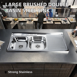 Double <b>Bowl</b> Rectangular Stainless Steel <b>Kitchen</b> <b>Sink</b> Undermount Polished Modern Design Easy To Clean RTS Products - Product Image 2