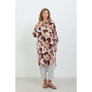 <b>Women's</b> Patterned Oversize <b>Shirt</b> -10702TUN - <b>BURGUNDY</b> - Product Image 4