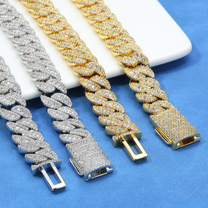 Diamond Pave Real <b>Gold</b> Electroplated S925 Silver Flip Safety Clasp 14mm Cuban <b>Bracelets</b> Moissanite Streetwear Custom ODM B2Bs - Product Image 3