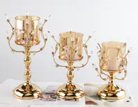 Castiçais retrô de ouro de alta qualidade, suporte de velas de cristal para casamento, hotel, mesa, lanternas de velas plásticas