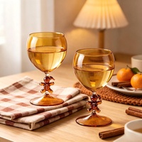 Verre à vin en forme de bonhomme en pain d'épices de Noël, en verre borosilicate ambré, fait main, pour la décoration de table de fête de fin d'année, cadeau