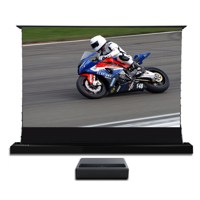 84 Inch ALR Motorized Floor Rising Projector Screen Anti-light Electric Retractable Screen for UST Laser Projector 4K 3D