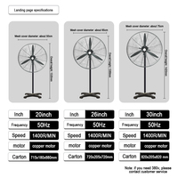 Ventilateur sur pied industriel haute vitesse 1400 tr/min, 20, 26, 30 pouces, 3 vitesses, robuste, avec pales en aluminium