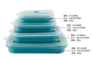 Ensemble de 4 boîtes à lunch Bento pliables en silicone pour le stockage des restes de <span class=keywords><strong>repas</strong></span> de <span class=keywords><strong>bébé</strong></span> et l'emballage alimentaire avec cuillère incluse - Product Image 5