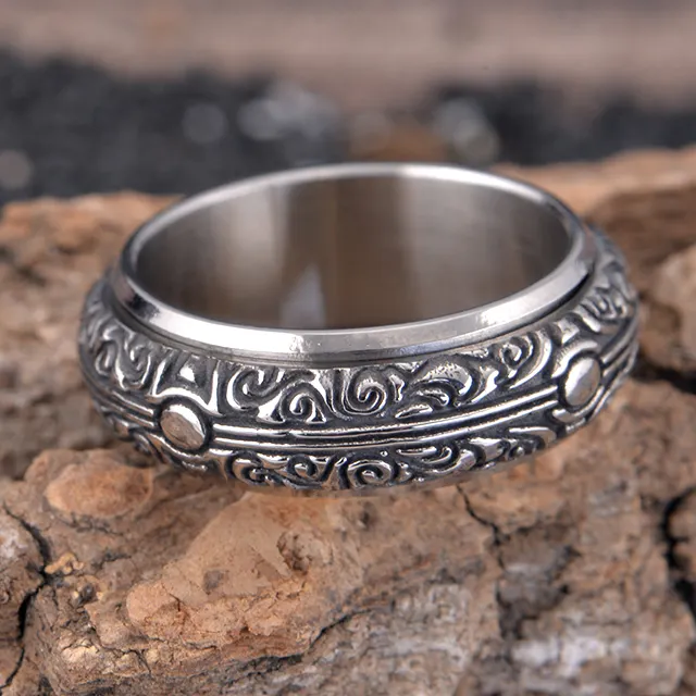 Fashion Jewelry Stainless Steel Vintage personalize flower carved men ring