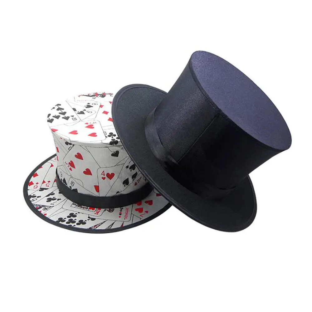 Chapeau de magie pliable, accessoire pour tour de magie de printemps, pièces, motifs de cartes de jeu, apparence/vanité