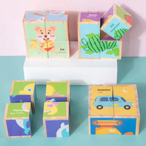 Rompecabezas de Madera de Seis Caras con Imágenes Coloridas para Niños, Juego de Bloques de Construcción Educativos con Animales y Transportes en 3D, 50 Piezas - Product Image 3