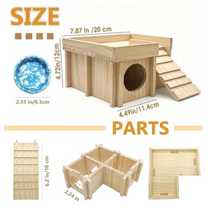 Tunnel d'habitation paysager en <span class=keywords><strong>bois</strong></span> de pin naturel pour cochon d'Inde <span class=keywords><strong>avec</strong></span> double étage et échelle, villa multi-pièces amovible pour hamster - Product Image 5