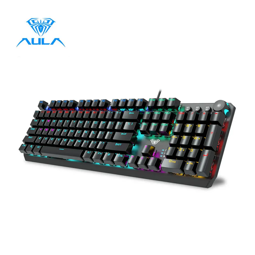 Mechanical 104 Keys Anti-Ghosting Backlit Gaming Mechanical Control Board Blue Switches For PC Gamer Aula F2066 Black