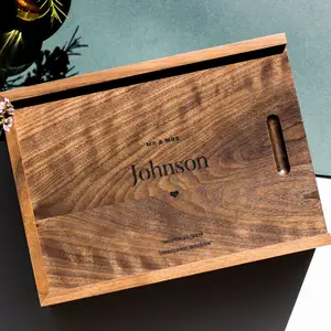 Small Wooden Box With Lid JUNJI Modern Wooden Gift Box With Push Pull Cover Carving Lid Personalized Wooden Box Small Wood Keepsake Box