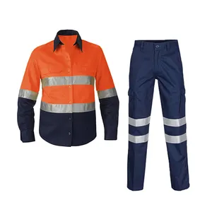 Professional Man Reflective Construction Security Safety Hi Vis Uniform Blue Work Wear Trousers Jacket Pants
