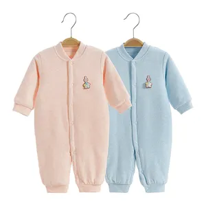 Baju tidur jumpsuit bayi baru lahir, baju monyet jumpsuit polos putih termal musim gugur dasar uniseks kualitas tinggi