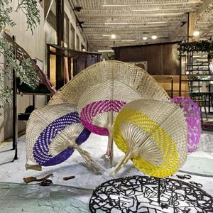 Éventail en feuille de palmier sculptée en bambou 30*40cm, écologique, tressé en paille, peint, pour l'été, la décoration intérieure, Halloween, Noël, Nouvel An - Product Image 3