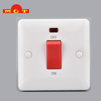 Interrupteurs muraux domestiques OEM personnalisés, panneau blanc 250V, interrupteur haute intensité 45A avec indicateur néon