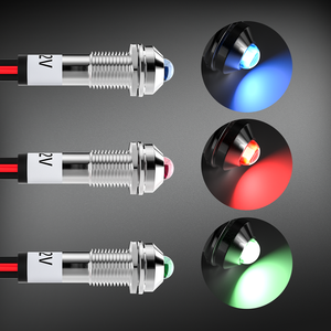 Kawat <span class=keywords><strong>2</strong></span> Pin, lampu logam Led indikator <span class=keywords><strong>pilot</strong></span> kawat merah/hijau/biru/kuning 8mm 3V/12V/24V/110V/220V - Product Image 1