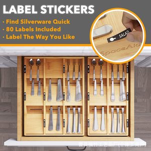 Organisateur de couverts en bois SpaceAid, boîte de rangement en bambou pour tiroir avec compartiments pour couteaux, fourchettes, cuillères, écologique - Product Image 2