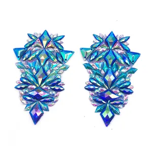 Iridescent Blue AB Gem Rhinestone Applique Resin Jewel Patches for Shoes and Bags for Aruba Carnival Costume Decoration