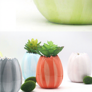 Vaso in Ceramica a Forma <span class=keywords><strong>di</strong></span> Zucca a Righe Stile Cartone Animato, Multicolore, per Piante Grasse e Fiori, Decorazione Moderna per Casa, Scrivania e Davanzale - Product Image 2