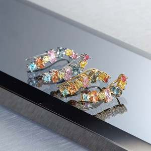 New Arrival Women's Trendy Copper <b>Hoop</b> <b>Earrings</b> with Geometric Design Creative <b>Fashion</b> Exaggerated Pendant Engagement Zircon - Product Image 4