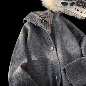 Suéter Abrigo Holgado y Cálido para Otoño e Invierno, Estilo Informal, Cárdigan de Punto con Capucha, Simple y Versátil - Product Image 3