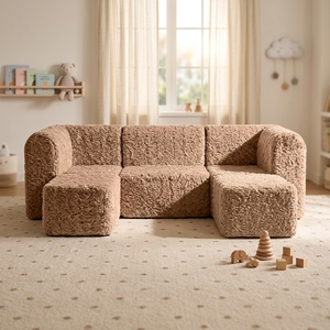 Ensemble de canapé en mousse <span class=keywords><strong>pour</strong></span> enfants 4 en <span class=keywords><strong>1</strong></span> en sherpa doux, bords arrondis sécurisés, housse lavable, espace de jeu intérieur <span class=keywords><strong>pour</strong></span> la famille et la maternelle - Product Image 1