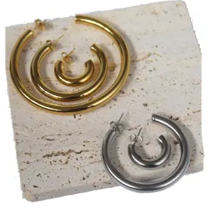 Boucle d'oreille en acier inoxydable, demi-cercle c, bijoux en plaqué or pour femmes, fabricant chinois, fournisseur d'usine, vente en gros