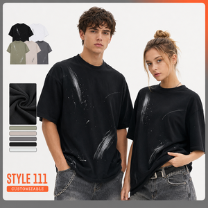 T-shirt ample en coton épais avec motif graphique, délavé à l'acide, style streetwear, logo personnalisé, haute qualité pour homme - Product Image 2