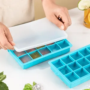 15 Cavity Pack Of 2 Silicon Square Custom Logo Ice Cube Tray Mould With Lid