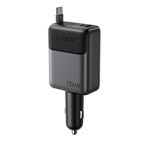 Adaptateur de chargeur de voiture haute puissance LISEN 2026 136W 3 en 1, station de charge rapide avec câble rétractable pour les voyages d'affaires et de famille