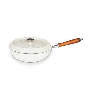 Sartén <span class=keywords><strong>Wok</strong></span> de hierro esmaltado de fondo plano con tapa y mango de madera-<span class=keywords><strong>Universal</strong></span> para inducción, eléctrica, horno, Artesanía no tóxica sin recubrimiento - Product Image 3